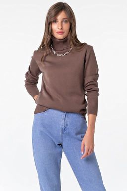 Водолазка вязаная с длинным рукавом из шерсти кофейная