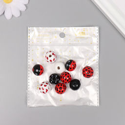 Цена за 2 шт. Бусины для творчества дерево "Божья коровка" набор 10 шт 1,6х1,6х1,6 см