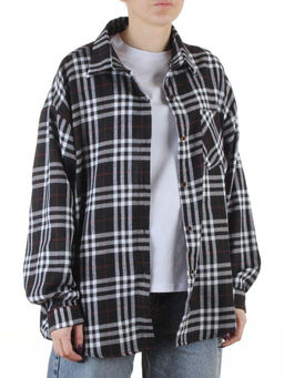 C503 BLACK/WHITE Рубашка женская оверсайз (95% хлопок, 5% спандекс)