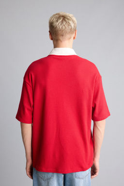 Pamuklu Boxy Fit Bask_l_ Polo Ti__rt