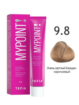 9.8 очень светлый блондин коричневый MYPOINT, стойкая крем-краска 60 г TEFIA