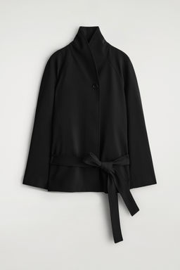 CHAQUETA CON CUELLO CHAL Y CINTUR?N MEZCLA DE LANA