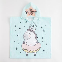 Полотенце - пончо детское махровое «Крошка Я. Единорог», 60×120 см, хлопок 100%, голубое
