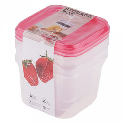 Контейнер пластмассовый Шведский 800мл, 11х11х9см, прозрачный, цветная крышка, микс, набор 3шт, в пленке (Китай)