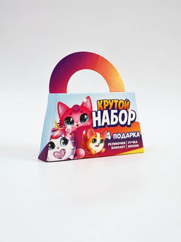 Подарочный набор: блокнот А6, 8 л., резиночки, брелок-пушистик, мини ручка «Кругляши»