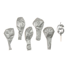 Свеча для торта, цифра 6 + воздушные шары, 5 шт, серебро - Страна карнавалия фото 3