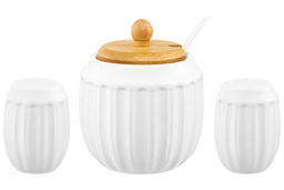 Набор - сахарница 350 мл Ампир с ложкой + солонка + перечница + салфетница на дер. подст. с ручкой - Elan gallery фото 9