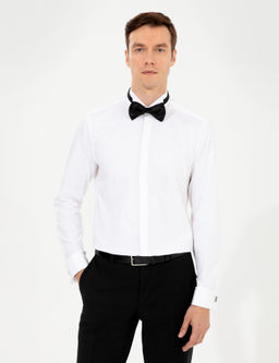 Белая приталенная рубашка под смокинг - Cacharel фото 7