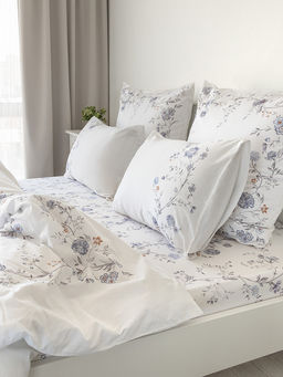 Комплект постельного белья Семейный белый/синий твил - Denastia фото 3