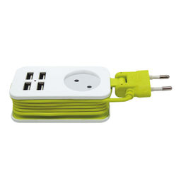 S-CT1-1,5U WHITE/GREEN Удлинитель серии Travel, шнур 1,5м., 1 гнездо, 10A, б/з, 4USB(2,1A). Белый с салатовым. ТМ Uniel