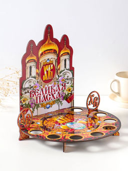 Подставка для кулича и 9 яиц Белый храм, красная, под кулич: 15.5 см, 25.5?22?25 см