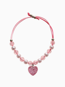 Цена за 2 шт. Браслет детский «Выбражулька» на затяжке, сердце с бусинами, розовый