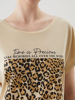 Bisiklet Yaka Bask?l? Kad?n Ti??rt