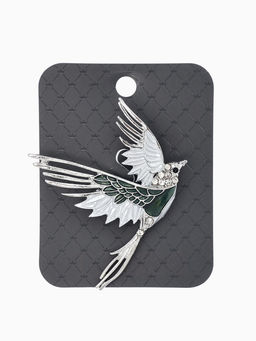 Брошь "Феникс снежный", цвет серо-зелёный в серебре