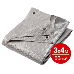 Тент 3х4м из полипропилена 60г/м2, водонепроницаемый, на люверсах, серый (Россия)