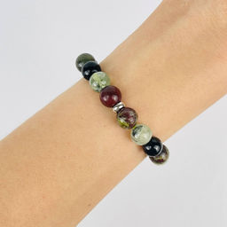 Браслет из Обсидиана, Яшмы и Пренита 20 см