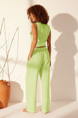 Lacivert %100 Keten Beli Lastikli Yuksek Bel Wide Leg Pantolon TWOSS24JE00249 - Trendyolmilla фото 44