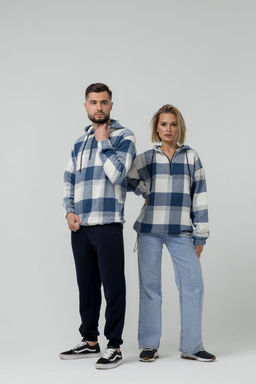 УТЕПЛЕННАЯ Толстовка клетка унисекс, т.синий - Knitka wear фото 2