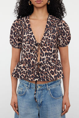 TRENDYOLMILLA Kahverengi Leopar Desenli Baglamal? Cif Tarafl? Dokuma Gomlek TWOSS24GO00233  фото 3