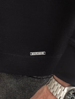 Лонгслив с воротником на пуговицах и декоративными швами из премиального хлопка с эластаном - Vilatte фото 5