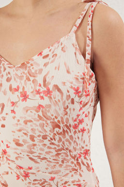 Ekru Asimetrik Etek Cicekli Mini Orme Elbise TWOSS25EL00088 - Trendyolmilla фото 5