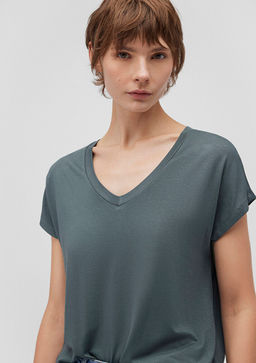 V Yaka Yesil Basic Viskoz Tisort
