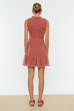 TRENDYOLMILLA Kiremit Cicekli A Kesim F?rf?rl? Astarl? Mini Dokuma Elbise TWOSS20EL0681  фото 13