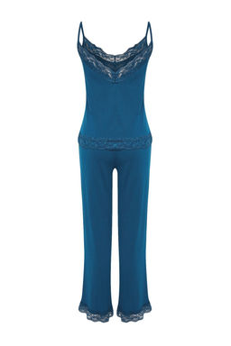 Trendyolmilla Siyah Dantelli ve Kurdele/Fiyonk Detayl? Ip Ask?l? Viskon Orme Pijama Tak?m? THMSS20PT0134  фото 7