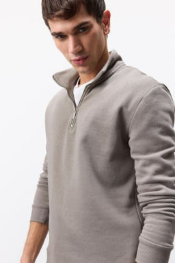 Comfort Regular Fit Rahat Kal?p Fermuarl? Dik Yaka Basic Duz Sweatshirt