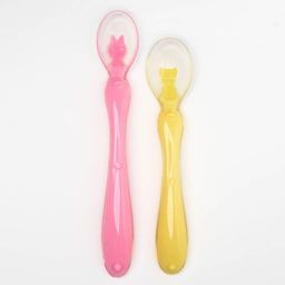 Набор ложек для кормления силиконовых Милые зверята, от 5 мес., 2 шт., цвет розовый + жёлтый