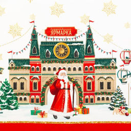 Скатерть новогодняя Этель Новогодняя ярмарка d=220 +/- 3см с ГМВО, 100% хлопок, саржа 190 гр/м2  фото 2