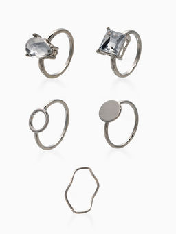 Набор колец 5 шт "Новый стиль" кристалл, размер МИКС, цвет белый в серебре