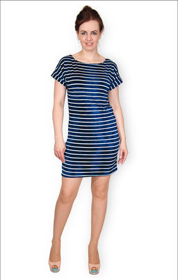 Платье - туника, вискозное (батик), Полоска, индиго (355-2)