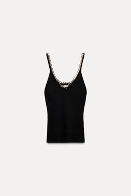 RIBBED KNIT TOP WITH CHAIN DETAIL - Zara фото 5