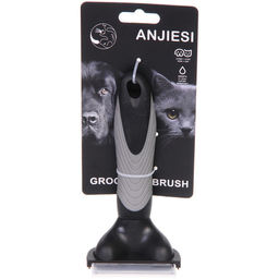 Цена за 2 шт. Расческа - фурминатор с кнопкой самоочистки для животных "ПРЕМИУМ - МОЙ БРО", прорезиненная ручка, цвет серый/черный, 7,8*16см