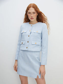 Bisiklet Yaka Ekose Kad?n T?vit Ceket