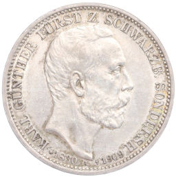 Монета 3 марки 1909 года A Германия (Шварцбург-Зондерсгаузен) Смерть Карла Гюнтера