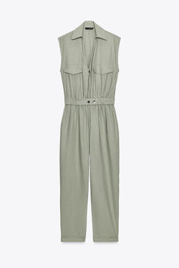 LINEN BLEND BELTED JUMPSUIT - Zara фото 12