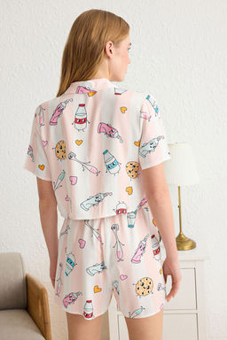 Trendyolmilla Kad?n Mini Me/Anne K?z Ac?k Mavi Eglence Desenli Viskon Sortlu Dokuma Pijama Tak?m? THMSS22PT0069 фото 14