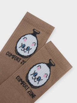 Цена за 5 пар! Носки женские высокие бежевые с надписью Comfort zone - Mark formelle фото 6