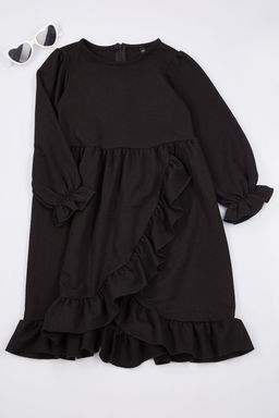 Siyah K?z Cocuk Regular Duz Pamuklu Orme Elbise TKDAW25EL00016 - Trendyolmilla фото 5
