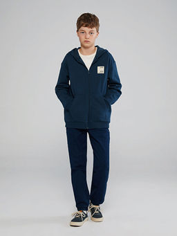 Kap??onlu Erkek ?ocuk Kal?n Fermuarl? Sweatshirt