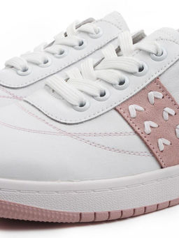 03-YA345-2 WHITE/PINK Полуботинки спортивные женские (натуральная кожа, натуральная замша)