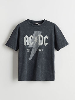 Bisiklet Yaka AC/DC Bask?l? Erkek ?ocuk Ti??rt