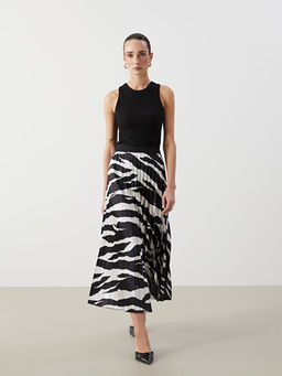 Beli Lastikli Desenli Kad?n Pileli Etek