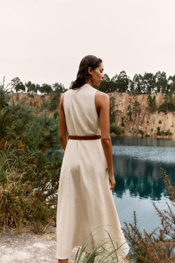 LINEN BLEND MIDI DRESS WITH BELT - Zara фото 5