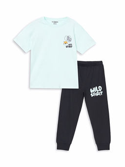 Bisiklet Yaka Bask?l? Erkek ?ocuk Pijama Tak?m