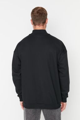 TRENDYOL MAN Siyah Oversize/Genis Kesim Fermuarl? Yaz? Bask?l? Ici Polar/S?cak Tutan Sweatshirt TMNAW23SW00017 - Trendyolmilla фото 8