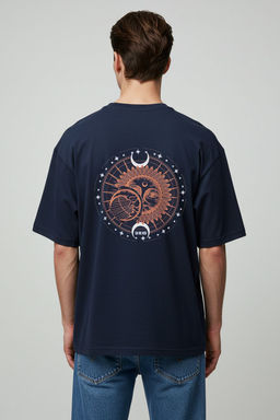 TRENDYOL MAN Ekru Oversize/Genis Kesim K?sa Kol Mistik Bask?l? %100 Pamuklu T-Shirt TMNSS23TS00165