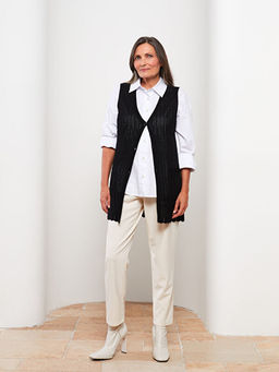 V Yaka Kendinden Desenli Kad?n Triko Yelek